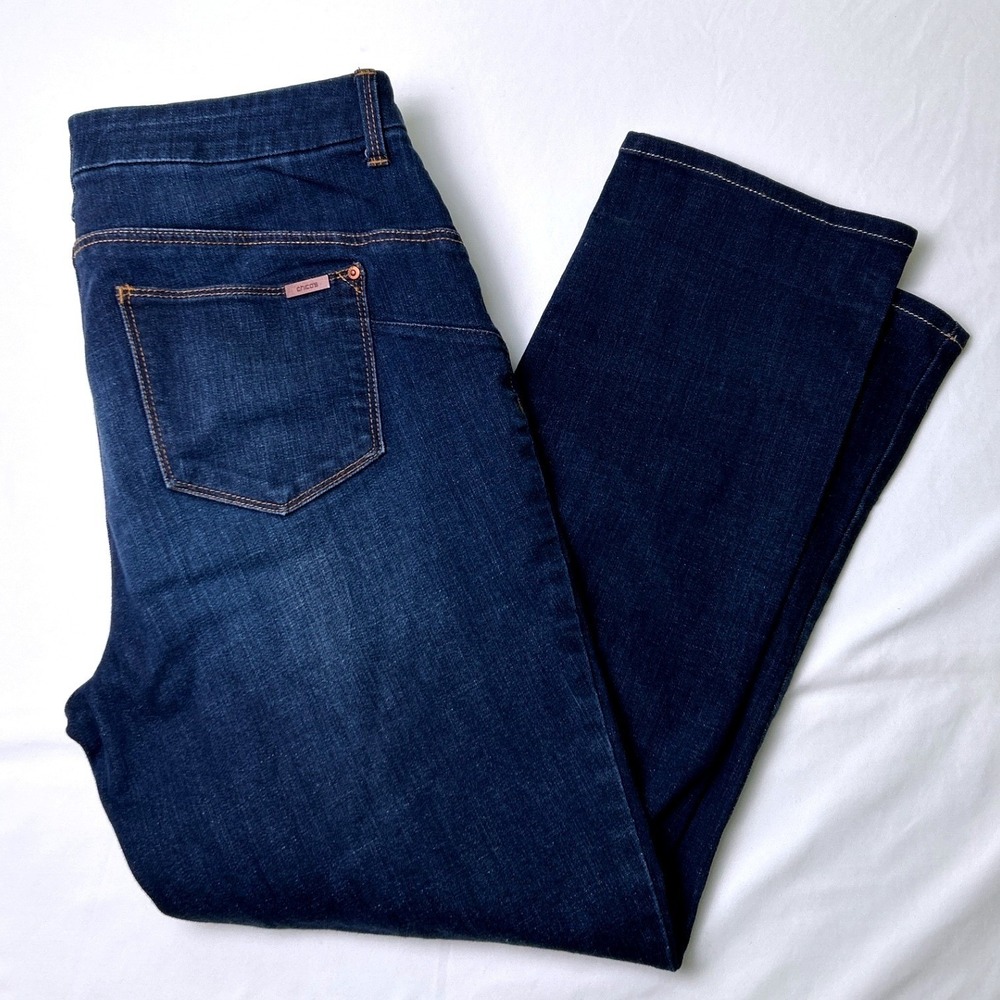 Chico's Womens Mid Rise So Lifting Slim Leg Jeans Size 1/8 Short Dark Wash Denim